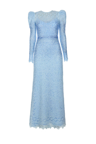 Down Lace Maxi Crystal Dress With Sleeves