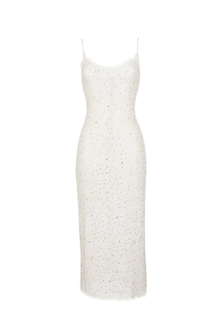 Down Lace Crystal Midi Strap Dress