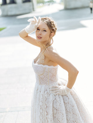 Down Lace Strap Corset Midi Crystal Dress