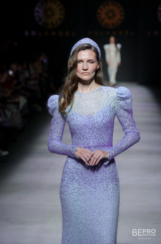 Down Lace Maxi Crystal Dress With Sleeves
