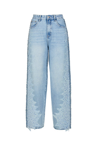 Down Lace Crystal Jeans