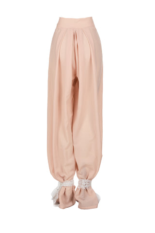 Straight-Leg Pants with Down Lace Crystal Garters