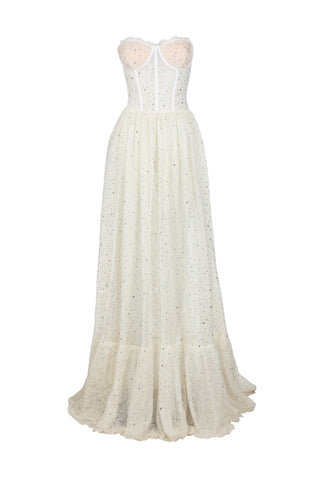 Down Lace Sleeveless Corset Maxi Crystal Dress
