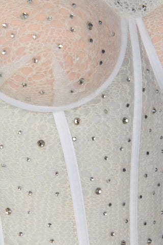 Down Lace Sleeveless Corset Maxi Crystal Dress
