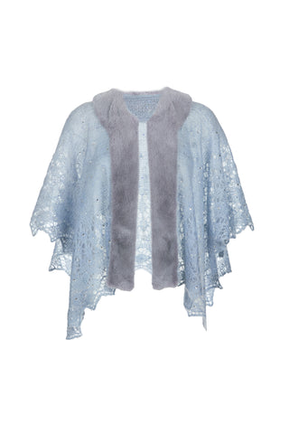 Delicate Down Lace Crystal Cape With Mink Fur