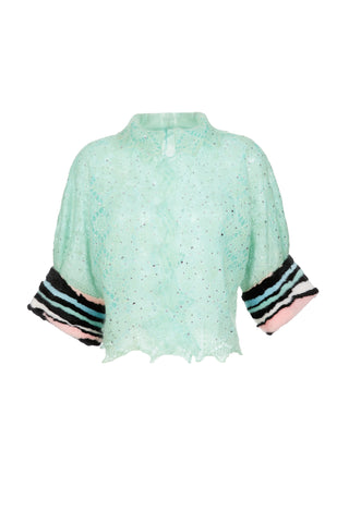 Down Lace Crystal Jacket With Mink Fur 3/4 Sleeves