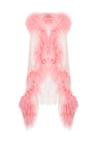 Delicate Down Lace Crystal Stole With Ostrich Feathers