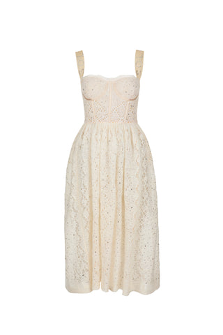 Down Lace Strap Corset Midi Crystal Dress