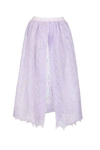 Midi Down Lace Crystal Unlined Skirt With A Leg Slit