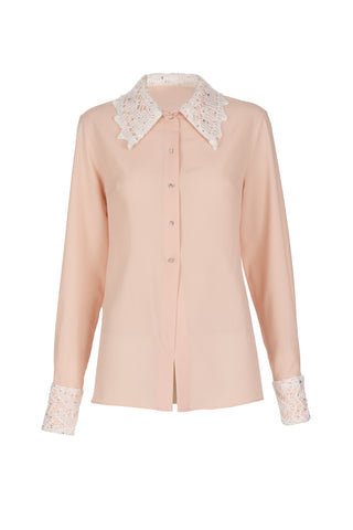 Shirt with Down Lace Crystal Collar and Cuffs